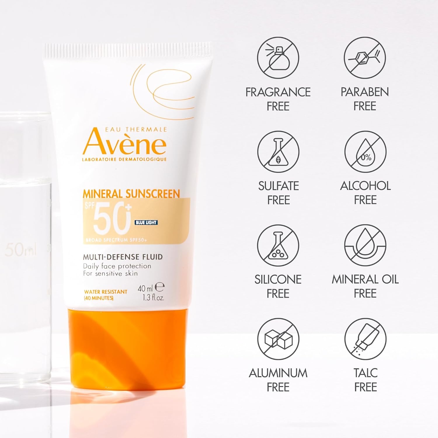image:imageAvne Mineral Sunscreen MultiDefense Fluid Tinted SPF 50 Clean Formula Sunscreen for Sensitive Skin Reef Friendly Tint NonWhitening Antioxidant Protection 13 Fl Oz