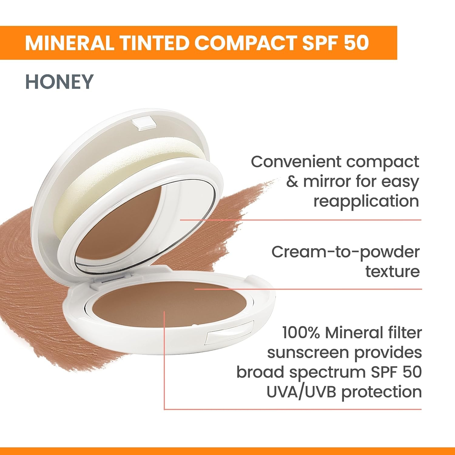image:imageAvne Mineral Tinted Compact SPF 50 100 Mineral Filter Tinted Sunscreen FragranceFree for Sensitive Water Resistant NonGreasy Does not Contain Avne Thermal Spring WaterHoney 03 Ounce Pack of 1