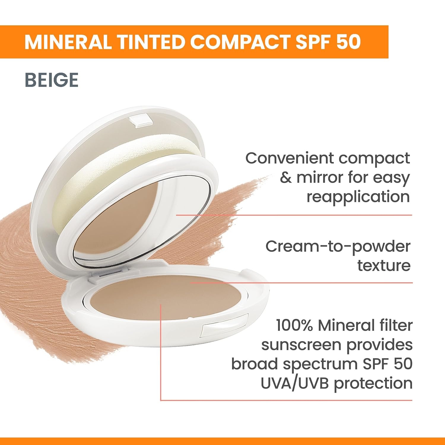 image:imageAvne Mineral Tinted Compact SPF 50 100 Mineral Filter Tinted Sunscreen FragranceFree for Sensitive Water Resistant NonGreasy Does not Contain Avne Thermal Spring WaterBeige 03 Ounce Pack of 1