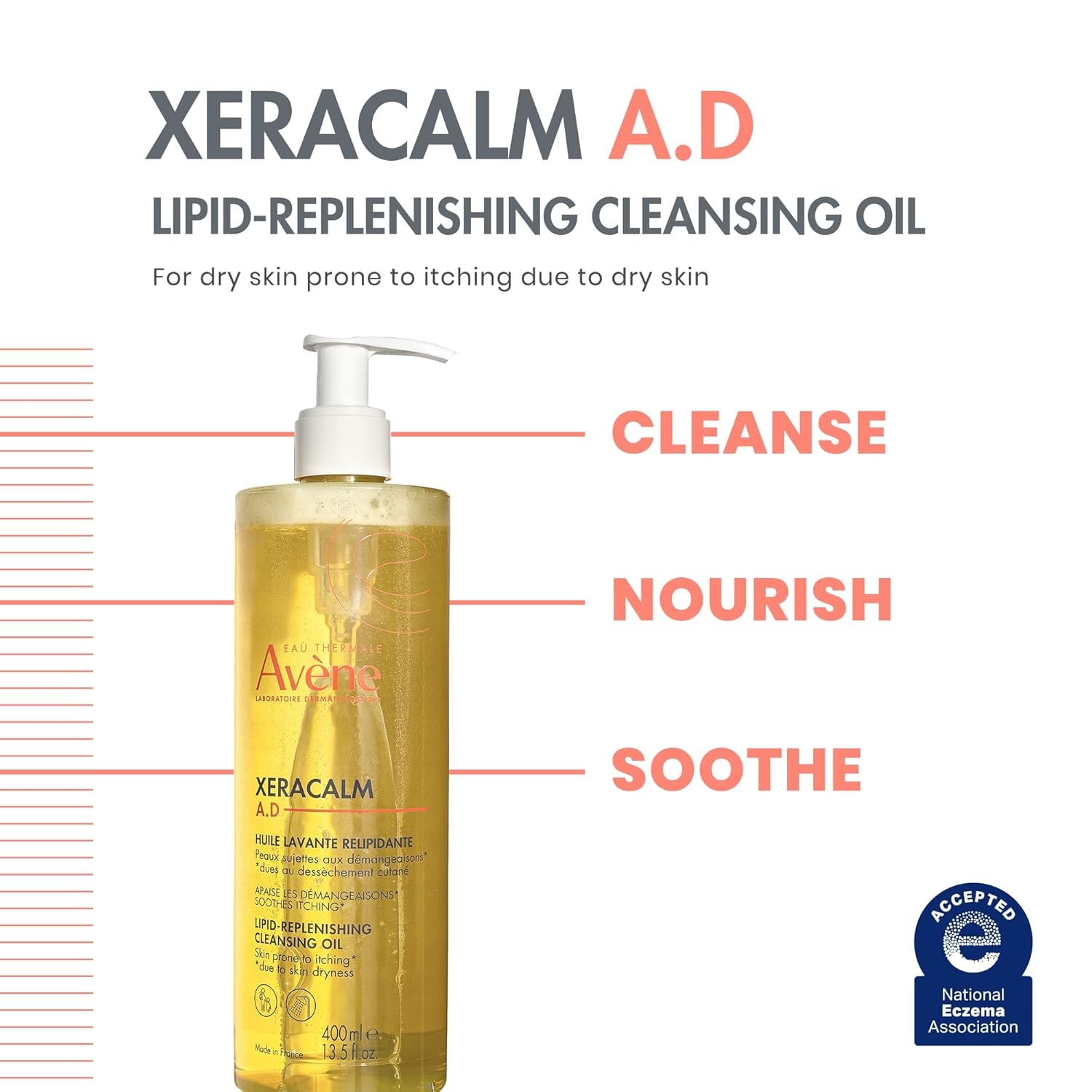 image:imageAvne XeraCalm AD LipidReplenishing Cleansing Oil Atopic Dermatitis EczemaProne FragranceFree Pump 135 oz253 Fl Oz Pack of 1