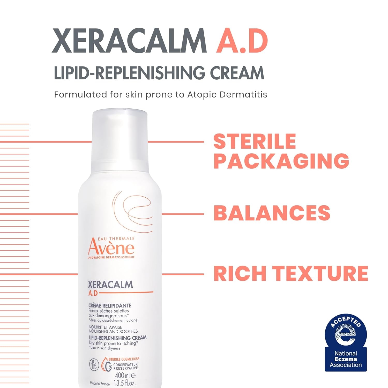 image:imageAvne XeraCalm AD LipidReplenishing Cream Atopic Dermatitis EczemaProne No Preservatives FragranceFree Pump 135 Oz67 Ounce Pack of 1