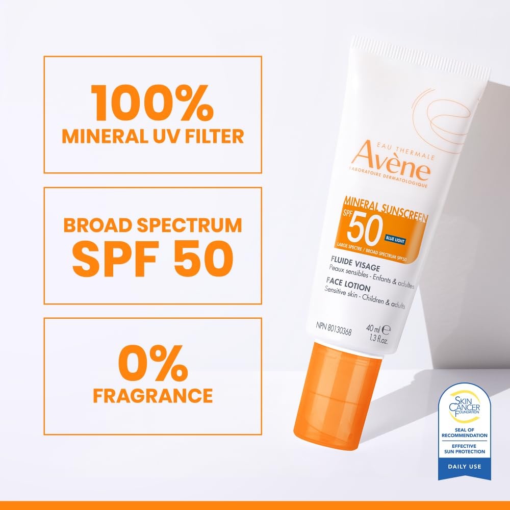 image:imageAvne Mineral Sunscreen SPF 50 Face Lotion fast absorbing 100 Mineral Sunscreen Protects against UV pollution bluelight With with Zinc Oxide Bisabolol 80 minute water resistance 13 oz